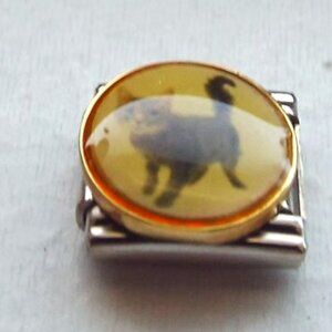 Black tabby cat round photo 9mm stainless steel Italian charm bracelet link new